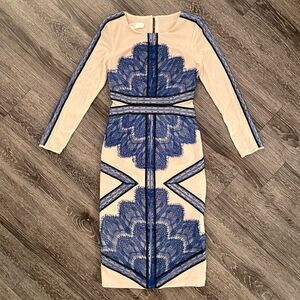 Elegant Blue and Cream Women's Dress